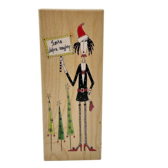Christmas Rubber Stamp Dolly Mama Santa Define Naughty 80390 Large Mounted Wood - Picture 1 of 9